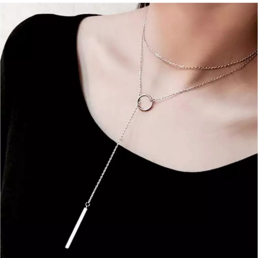 925 Silver long Circle Bar Necklace